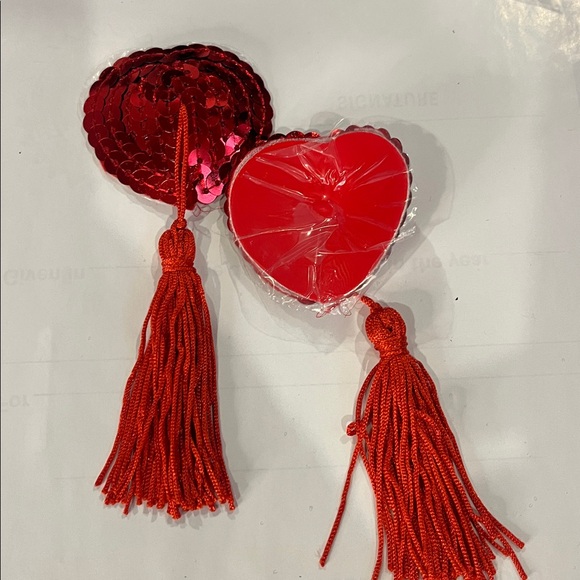 Red Sequin Heart Tassel Pasties - Picture 6 of 11